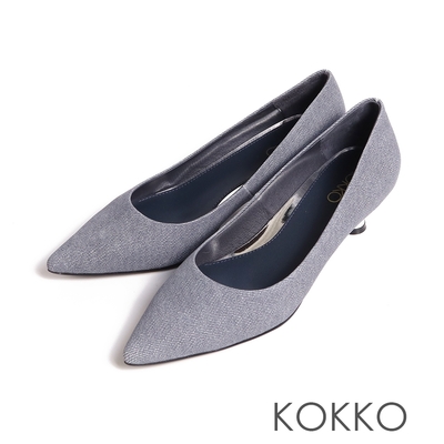 KOKKO簡約大方小牛皮尖頭低跟包鞋單寧