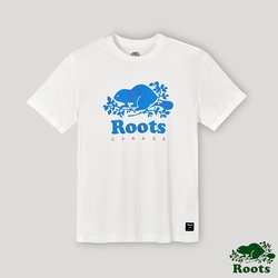 Roots男裝-開拓者系列 等高線海狸LOGO短袖T恤-白色
