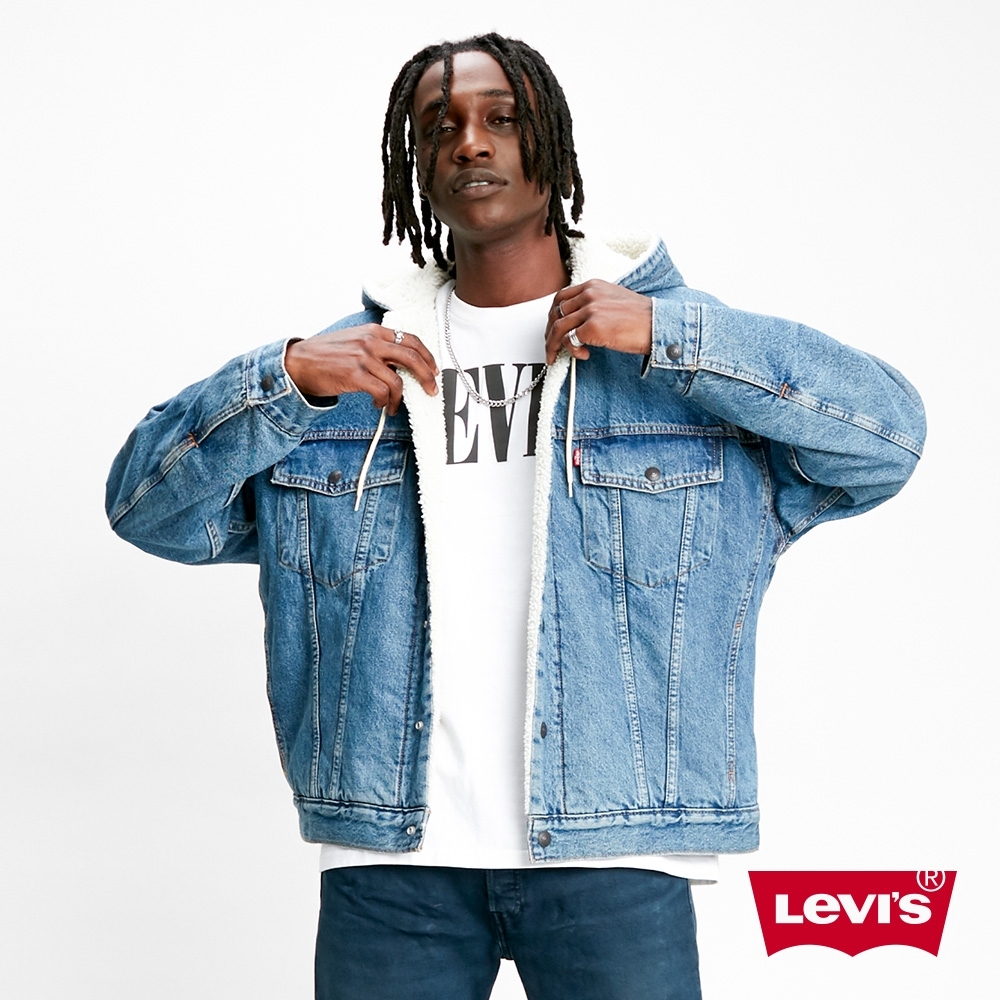 Levis 男款 連帽牛仔外套 Oversize寬鬆版 Sherpa棉花絨