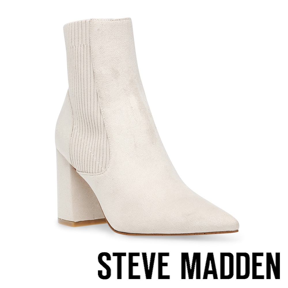 STEVE MADDEN-RECITE 絨面尖頭粗跟中筒靴-米白色