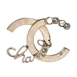 CHANEL 經典雙C LOGO草寫字母造型胸針(金色)