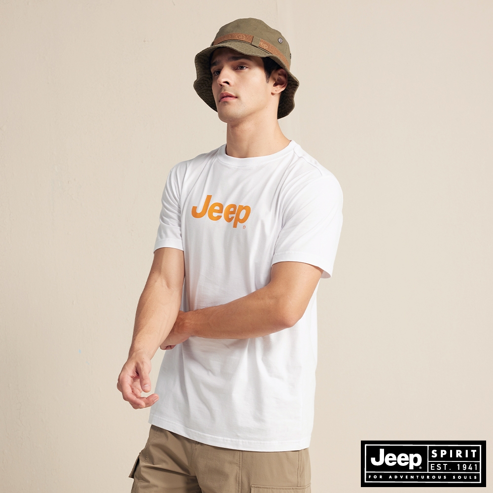 JEEP 男裝 時尚經典品牌LOGO短袖T恤-白色