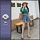 Roush 女生壓褶造型A字闊腿牛仔短褲(6128) product thumbnail 1