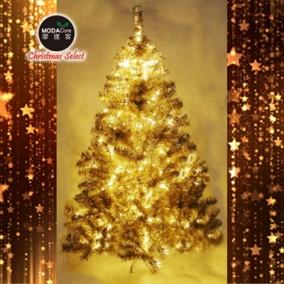 摩達客 台灣製8呎/8尺豪華版氣質霧金系聖誕樹(不含飾品)+100燈LED燈暖白光3串