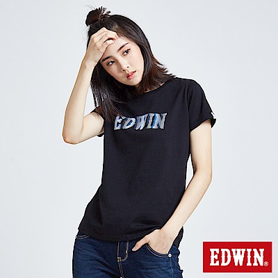 EDWIN 東京系列反光點點LOGO短袖T恤-女-黑色