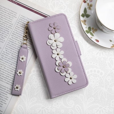 Aguchi 亞古奇 Apple iPhone 11 (6.1吋) 花語 鉚釘立體花朵手機皮套 頂級柔軟皮革 附皮質璀璨吊飾 - 柔紫