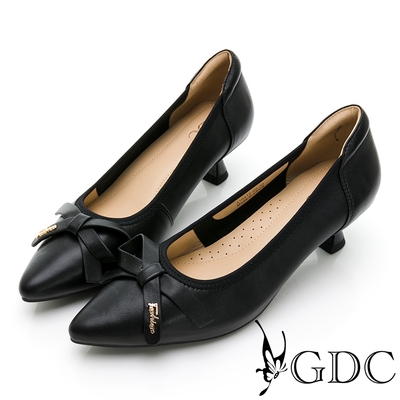 GDC-溫柔婉約尖頭素色蝴蝶結低跟上班包鞋-黑色