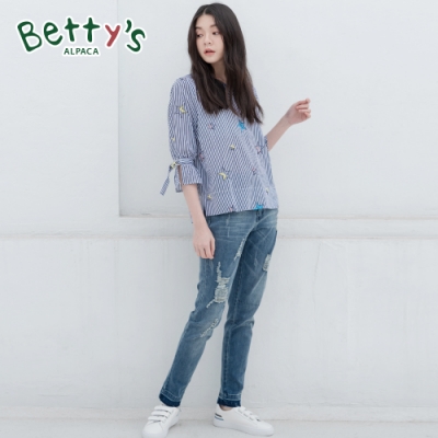 betty’s貝蒂思　漸層配色刷破牛仔褲(復古藍)