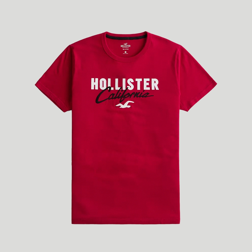 Hollister 海鷗 HCO 熱銷刺繡文字海鷗圖案短袖T恤-紅色