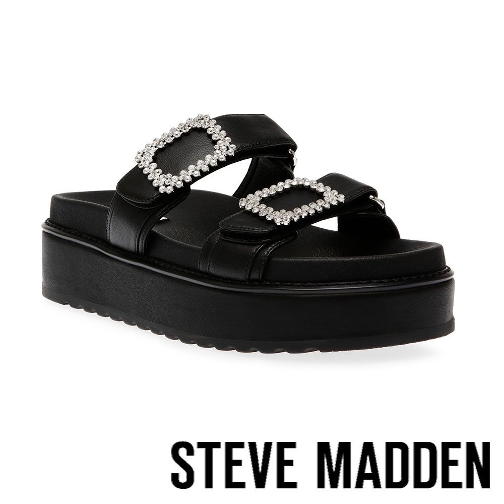 STEVE MADDEN-MONUMENTAL 鑽飾雙帶厚底拖鞋-黑色