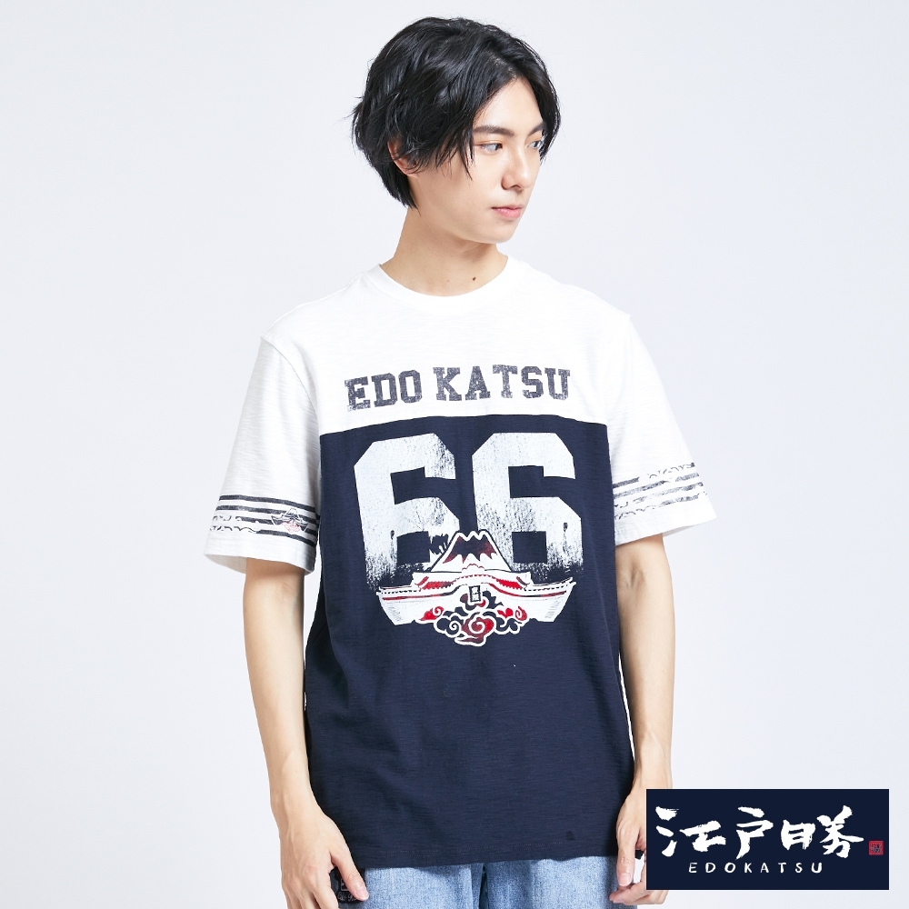 EDO KATSU江戶勝 棒球風 寬版短袖T恤-男-丈青 product image 1