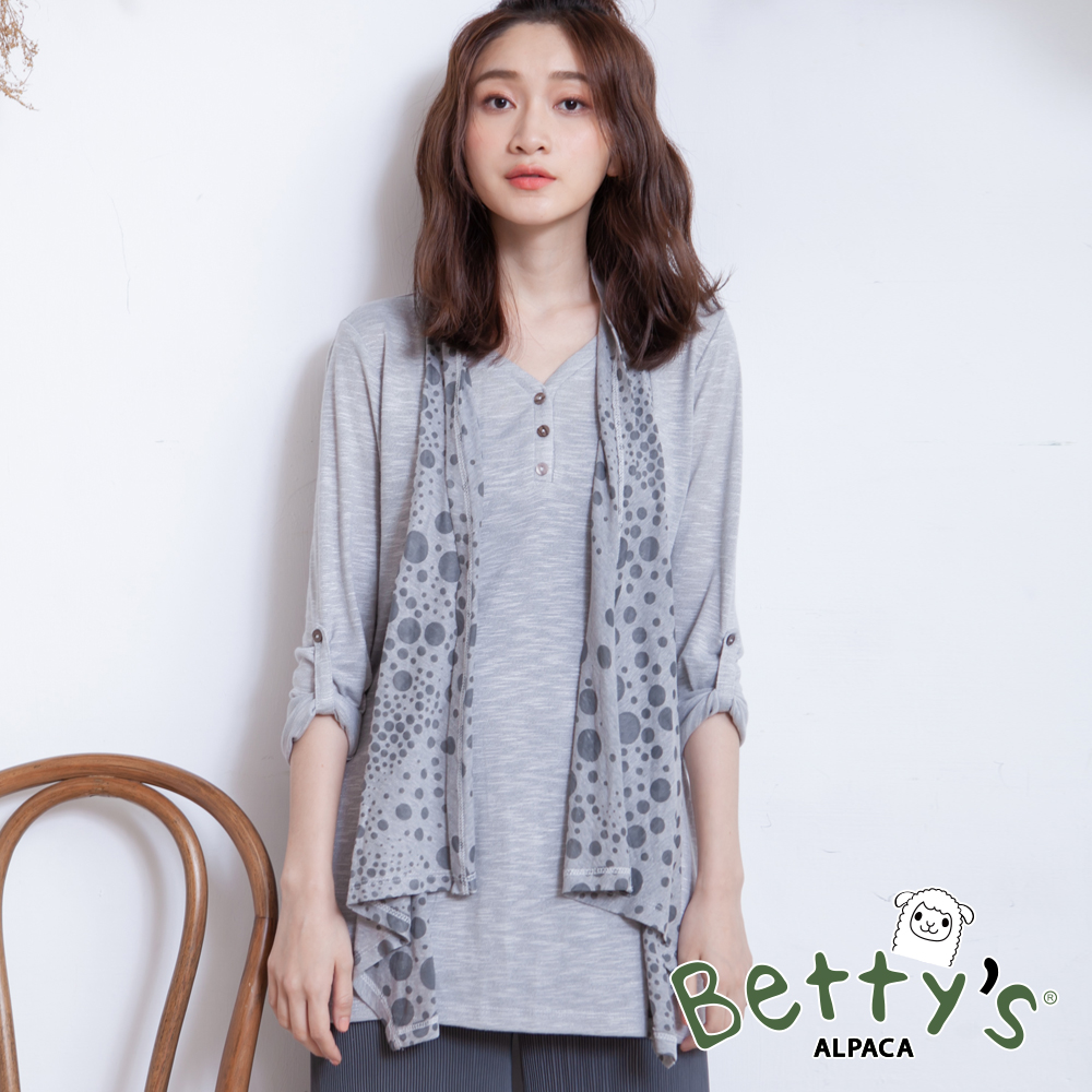 betty’s貝蒂思　V領半開襟圓點垂墜上衣(淺灰)