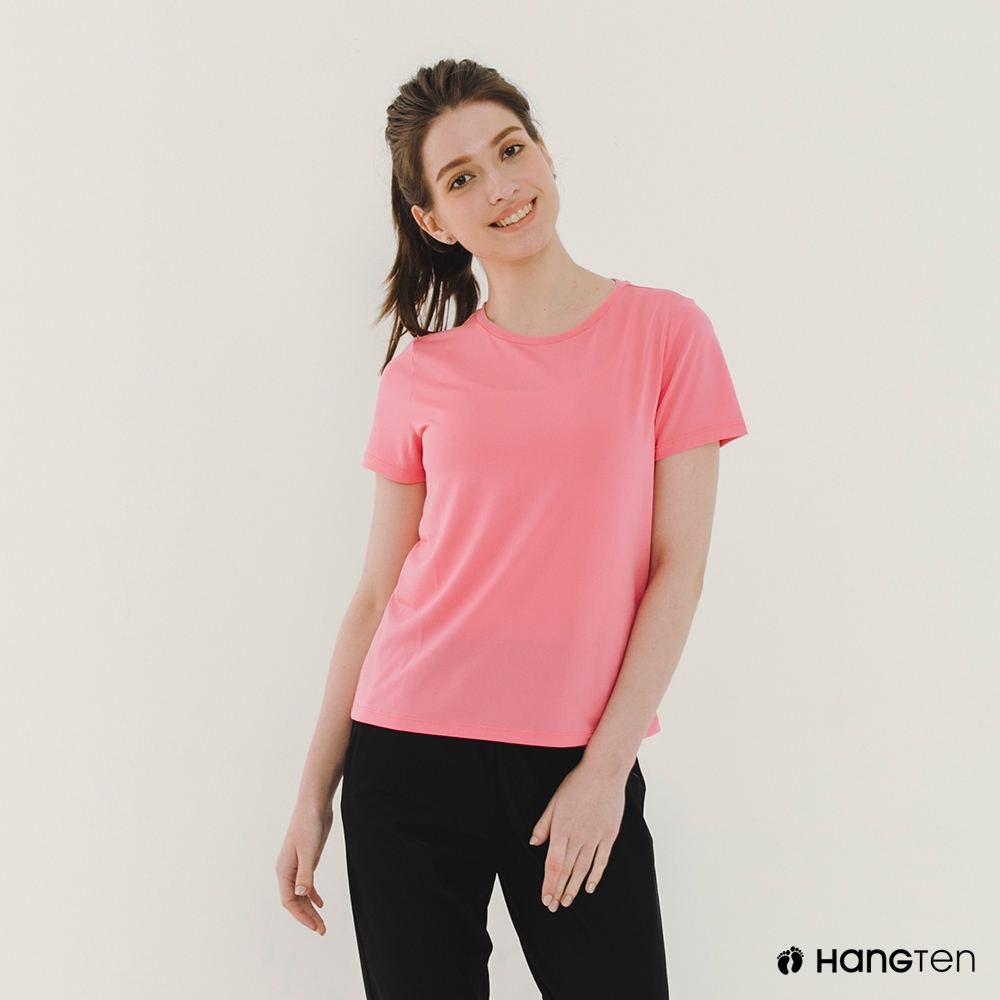Hang Ten-女裝-恆溫多功能-REGULAR FIT吸濕排汗機能運動短袖T恤-粉