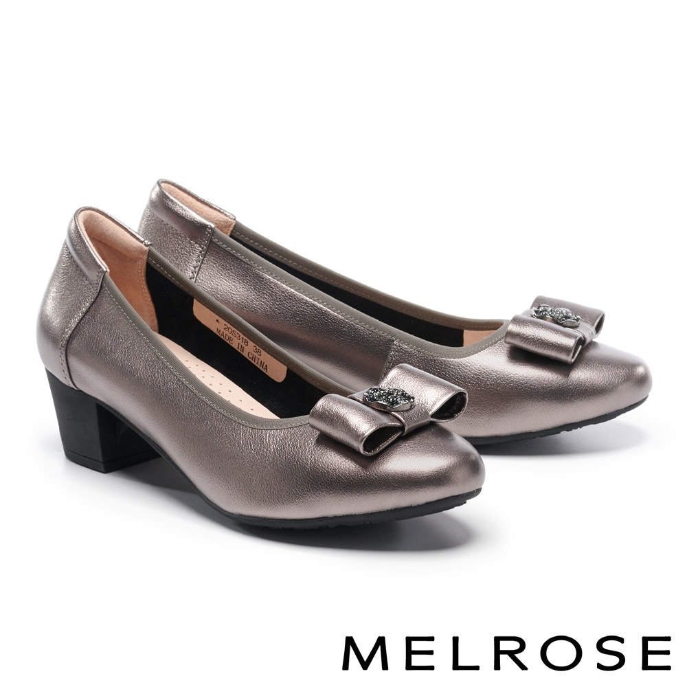 高跟鞋 MELROSE 典雅風采蝴蝶結晶鑽造型全真皮高跟鞋－銅
