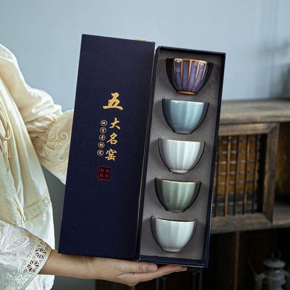 【古緣居】五大名窯 品茗杯茶組 菱紋杯款 ( 一組五個)