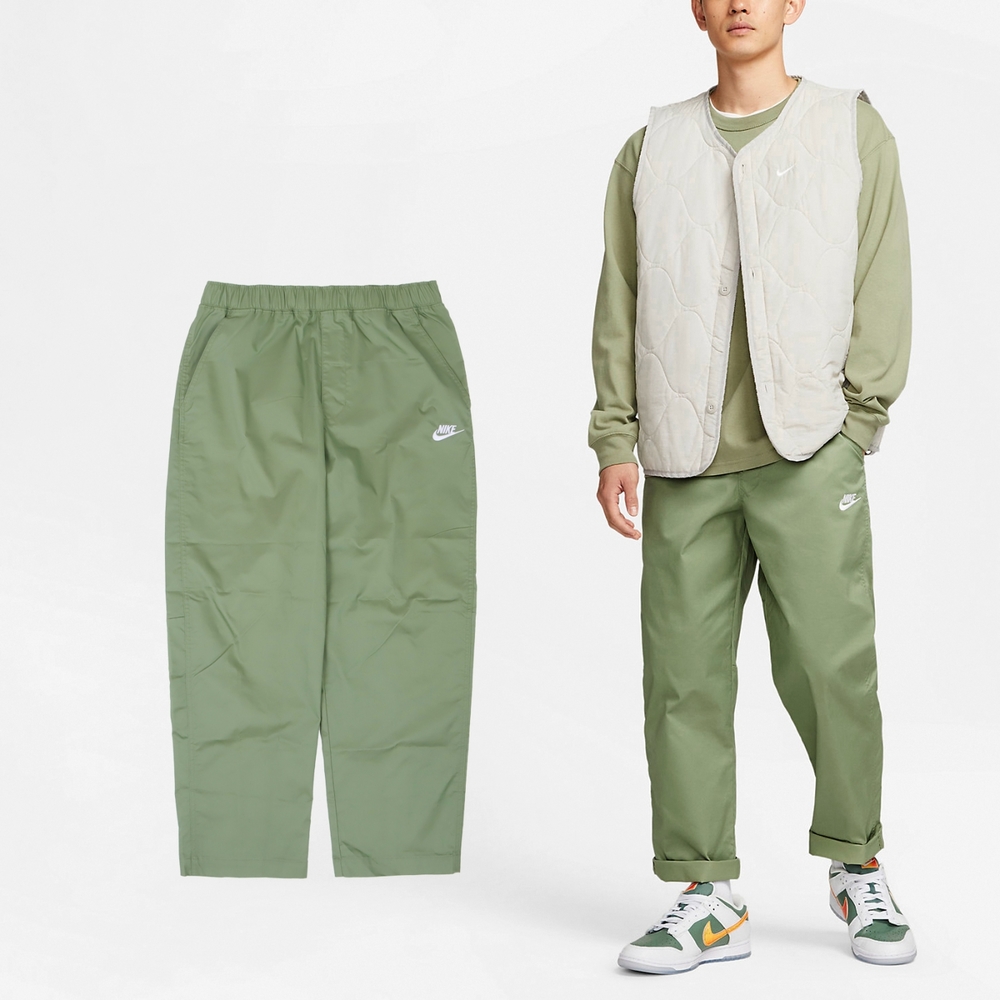 Nike 長褲 Club Pants 男款 綠 白 直筒 梭織 抽繩 褲子 DX3337-386