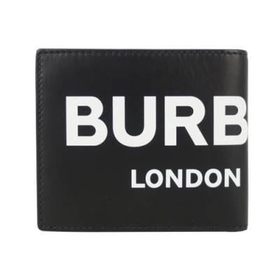 BURBERRY 滑面牛皮LOGO字母八卡短夾(黑)