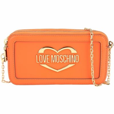 LOVE MOSCHINO 愛心字母標誌可拆鍊帶斜背/手拿包(橘色)