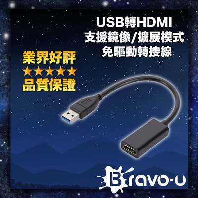 bravo-u usb轉hdmi 支援鏡像/擴展模式 免驅動轉接器