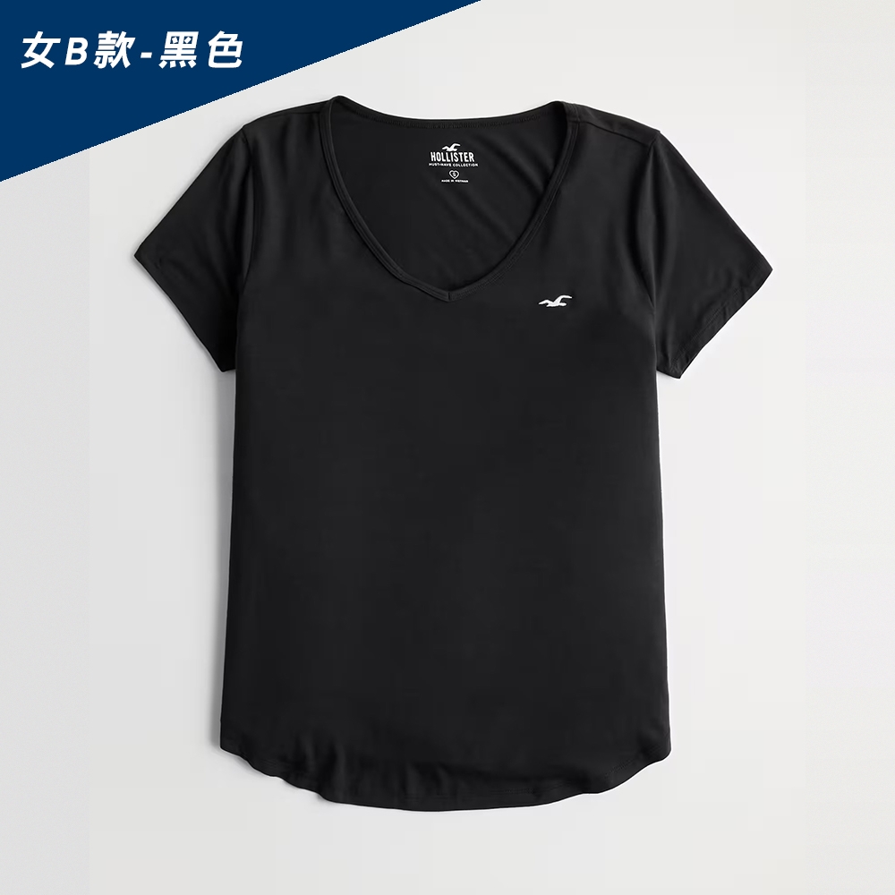 Hollister 海鷗 HCO 熱銷刺繡海鷗素面短袖T恤-男女款-多色選 (女B款-黑色)