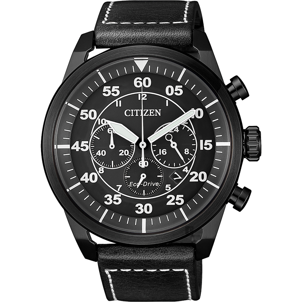 CITIZEN 星辰 光動能飛行員計時手錶-灰x黑/45mm(CA4215-21H)