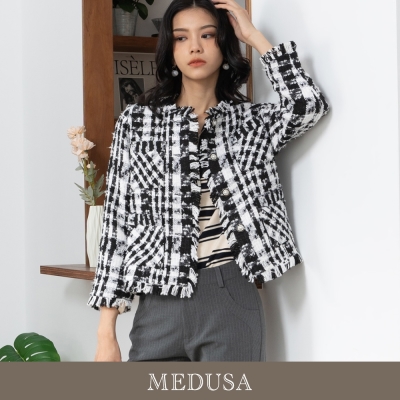 現貨【MEDUSA 曼度莎】黑白編織流蘇毛呢外套（M-XL）｜女外套 編織外套