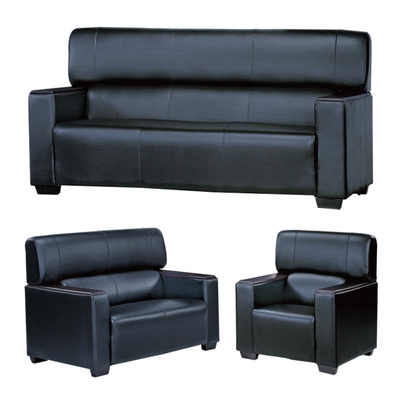 【文創集】馬蘭斯 時尚黑透氣柔韌皮革沙發椅組合(1+2+3人座組合)-182x80x93cm免組