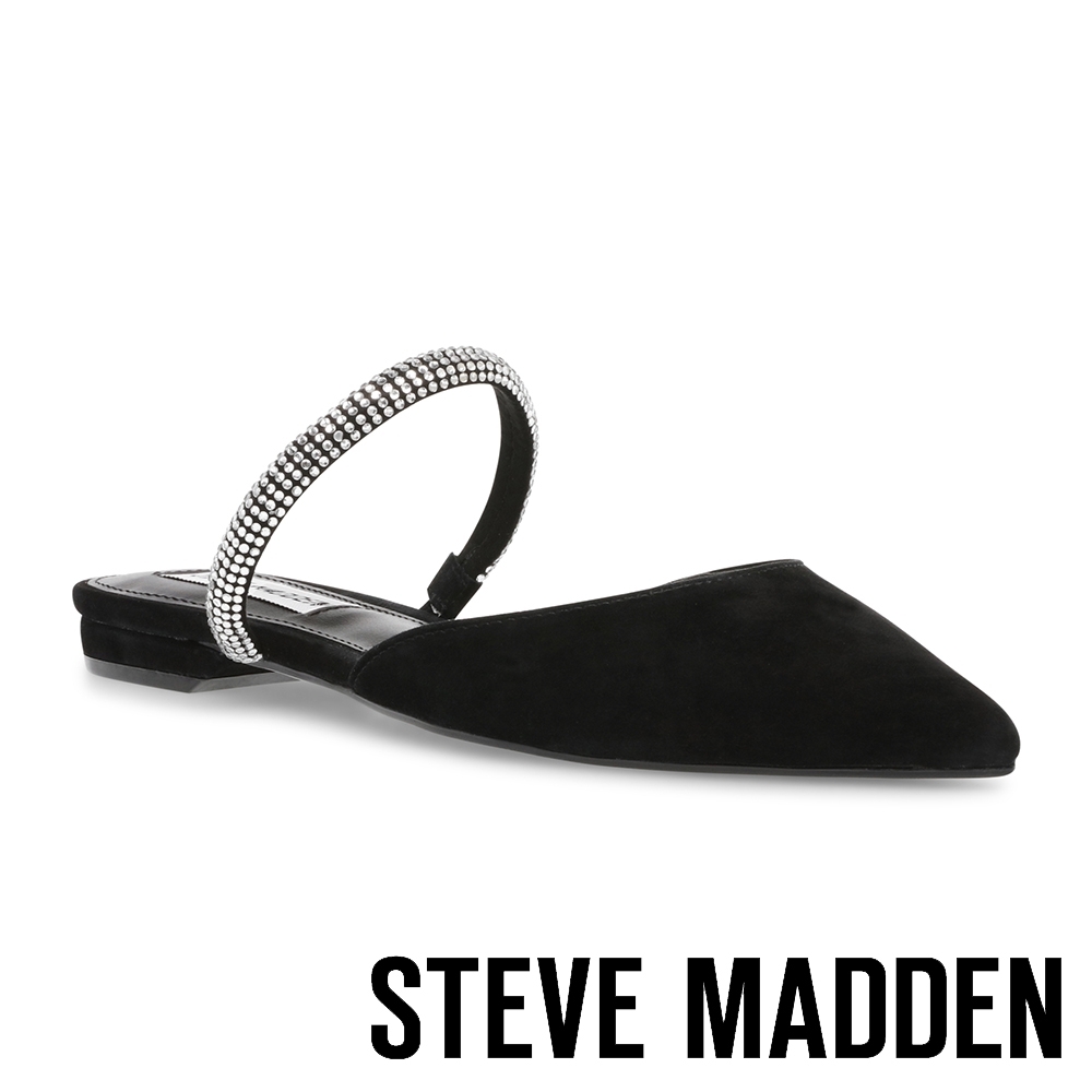 STEVE MADDEN-EEVI 氣質羊絨鑽帶尖頭平底鞋-絨黑