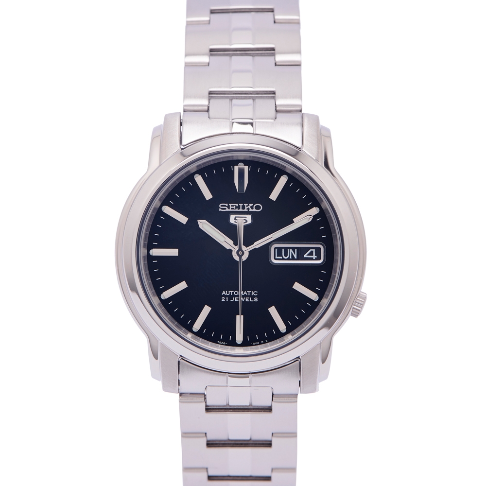 SEIKO 五號機機芯款機械手錶(SNKK71K1)-黑面x銀色/37mm