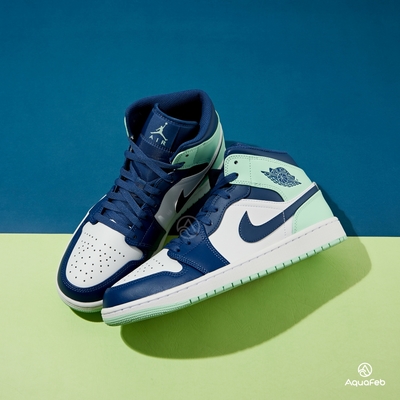 Nike Jordan 1 Mid Blue Mint 男鞋白藍綠色AJ1 高筒運動籃球休閒鞋