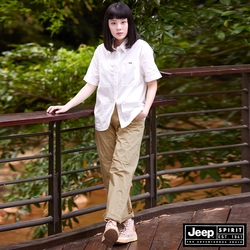 JEEP 女裝 美式簡約休閒口袋長褲-卡其色