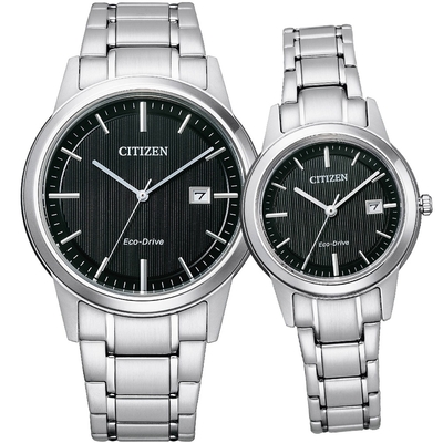 CITIZEN 星辰 經典簡約光動能對錶-AW1231-66E+FE1081-67E