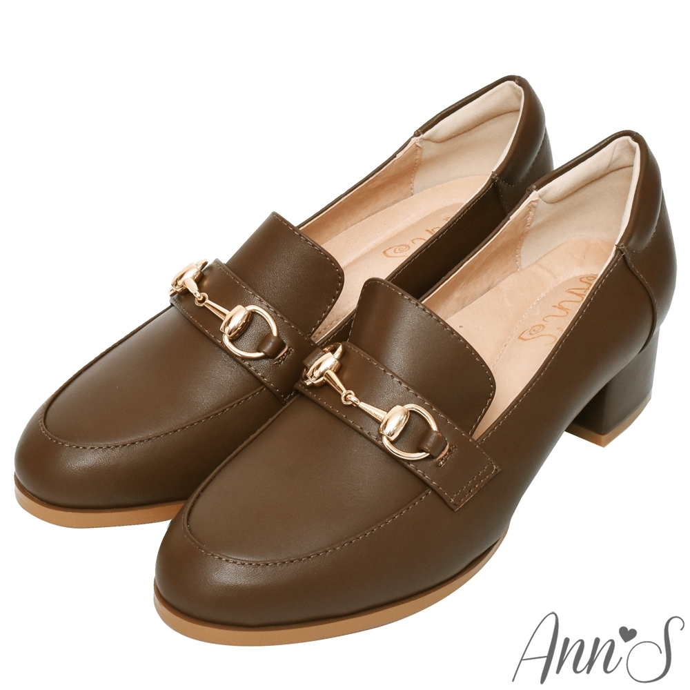 Ann’S質感真小羊皮金釦粗跟紳士鞋 4.5cm-咖 product image 1