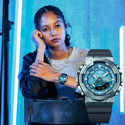 CASIO 卡西歐 G-SHOCK 金屬色雙顯電子錶 送禮首選-科技藍 GM-S110LB-2A