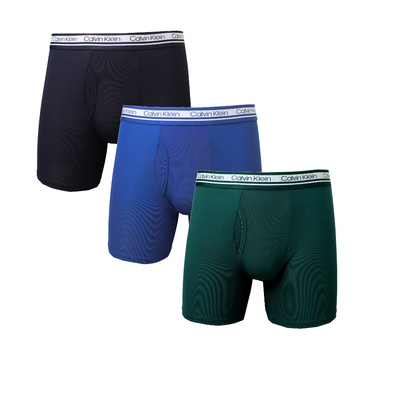 【Calvin Klein】ck涼感速乾超細纖維Boxer男四角內褲(藍綠色系三件組)