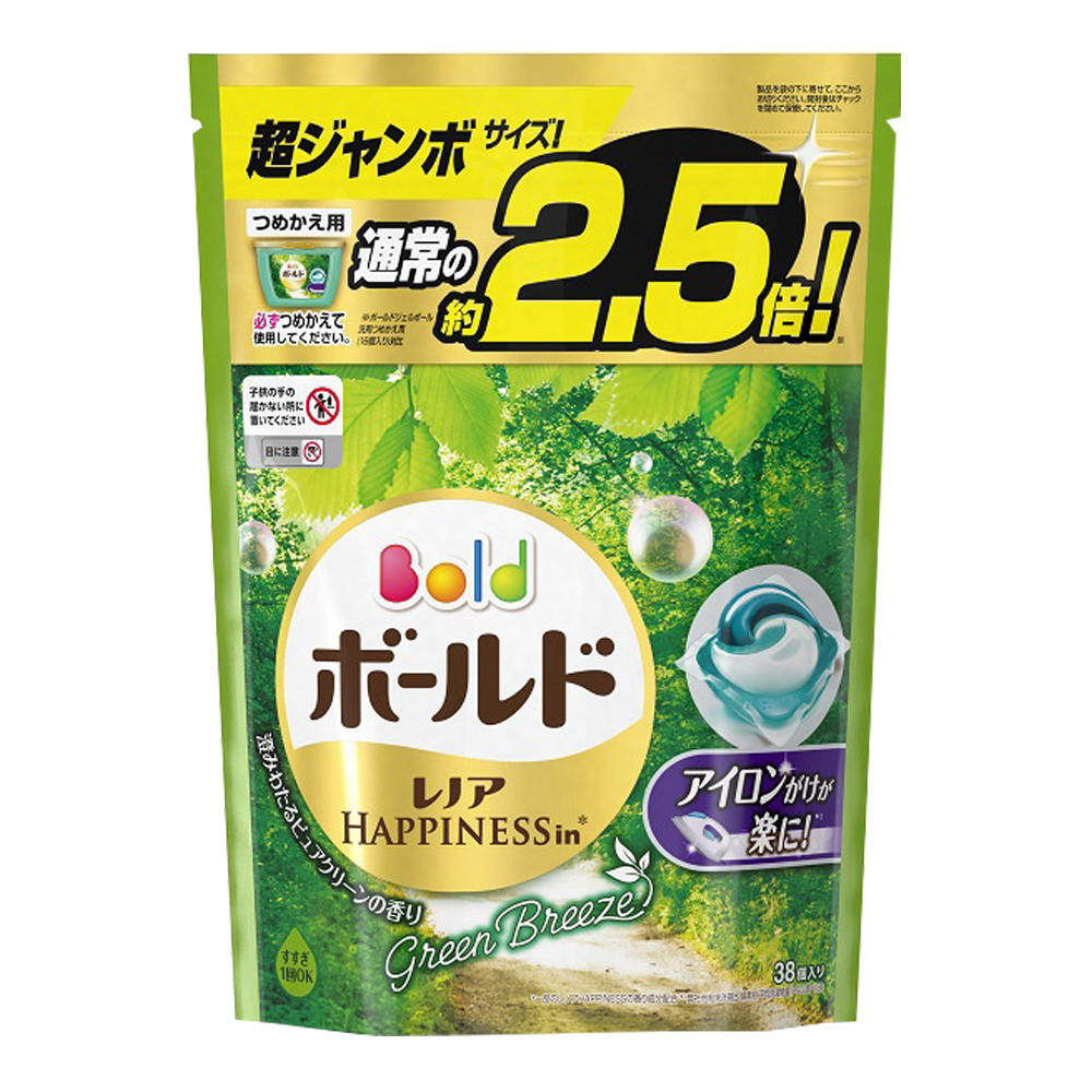 日本P&G 3D立體2.5倍洗衣果凍膠囊補充包-微風綠草香(733g)-38顆入