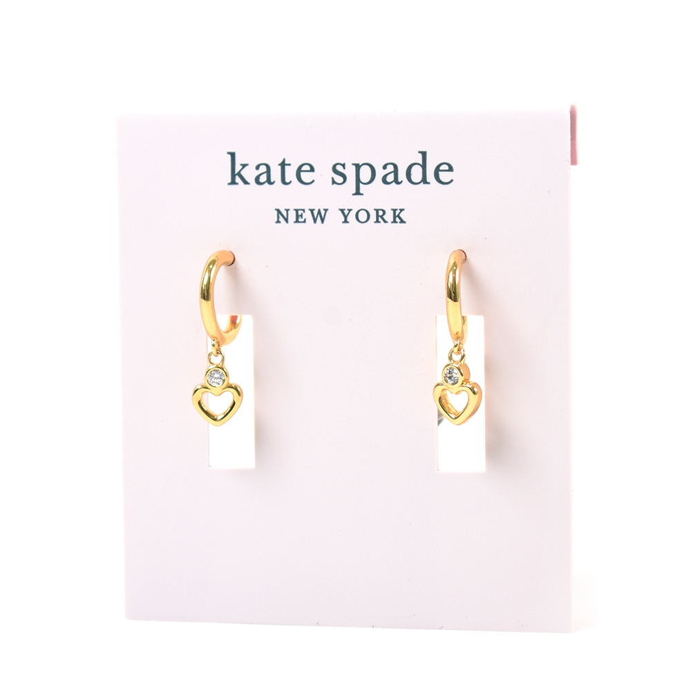 KATE SPADE 縷空水鑽愛心耳環-金色