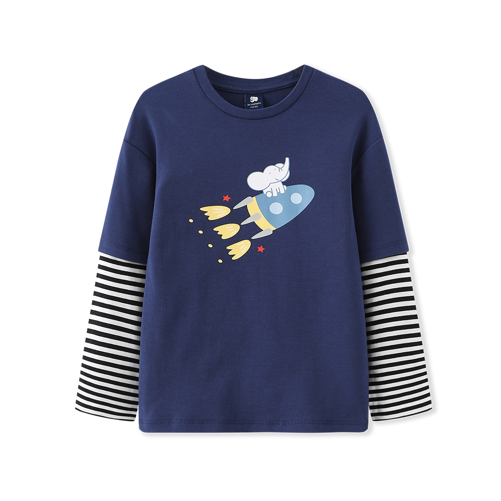 【麗嬰房】EASY輕鬆系列 星空漫遊 男童假兩件式長袖上衣-藏青色(86cm~130cm)