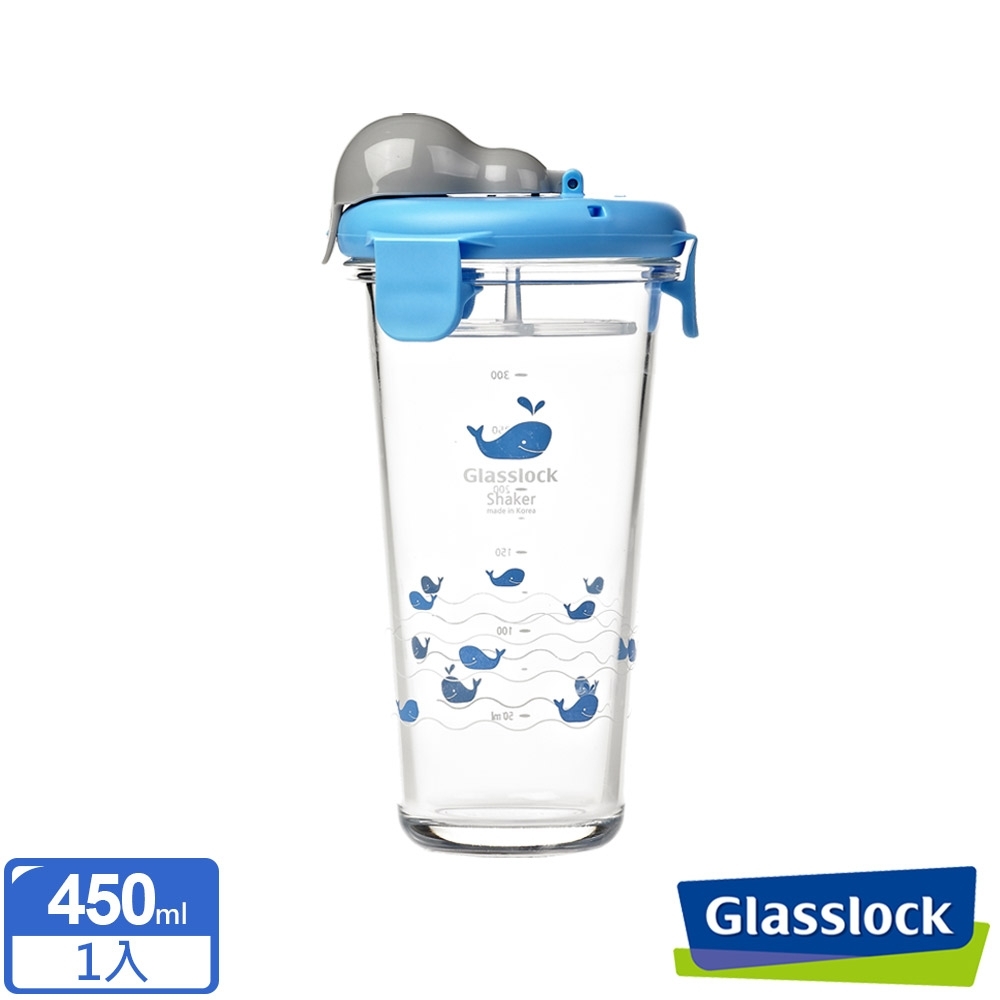 新品上市！Glasslock 悠遊玻璃隨行杯 450ml-鯨魚