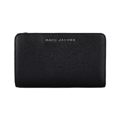 MARC JACOBS 金屬字母LOGO粒紋牛皮10卡釦式零錢中夾(展示品/黑)