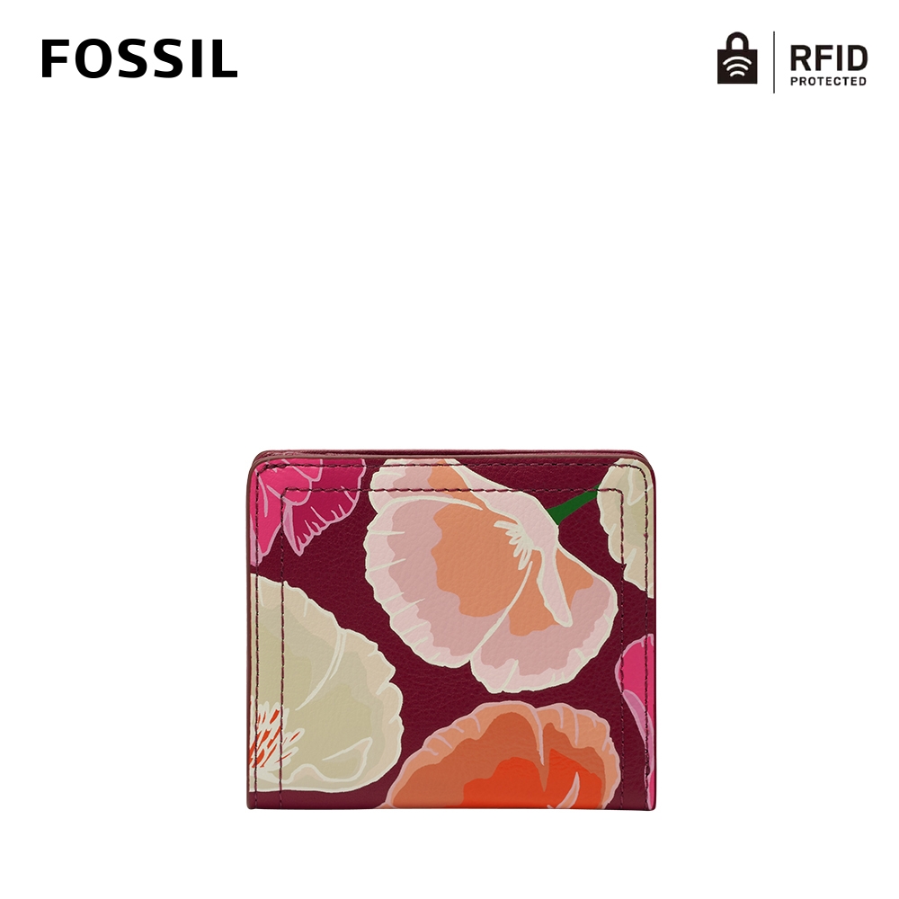 FOSSIL Logan 真皮RFID 防盜短夾-粉色花卉 SL6477664