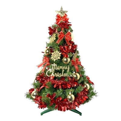 摩達客耶誕-3尺/3呎(90cm)特仕幸福型裝飾綠色聖誕樹 綺紅金雪系配件+50燈LED燈暖白光插電式*1套組_贈控制器/本島免運費