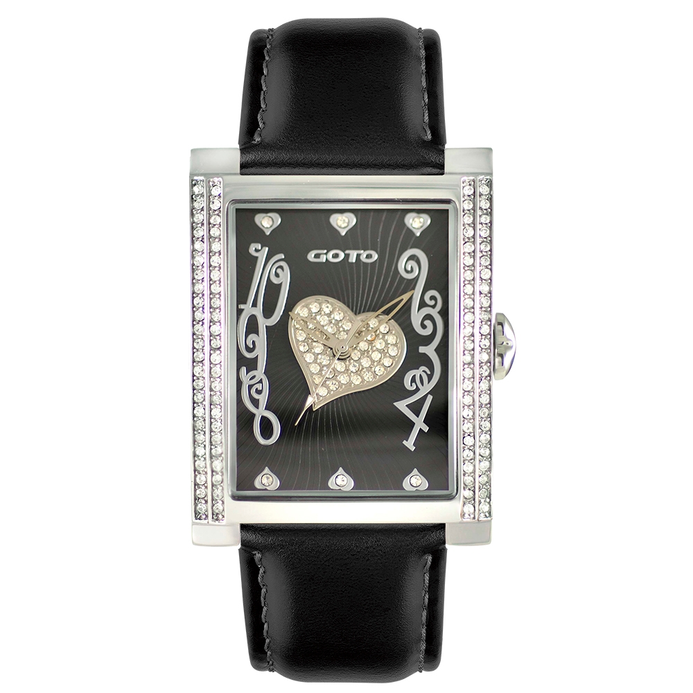 GOTO 浪漫甜心雙排水鑽系列手錶-黑/34mm product image 1