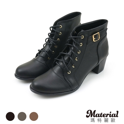 Material瑪特麗歐 MIT 短靴 側釦綁帶尖頭短靴 T6887