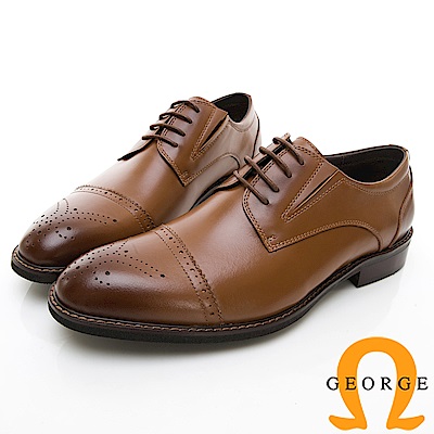 【GEORGE 喬治皮鞋】商務時尚 圓頭立體圓頭紳士皮鞋-棕色