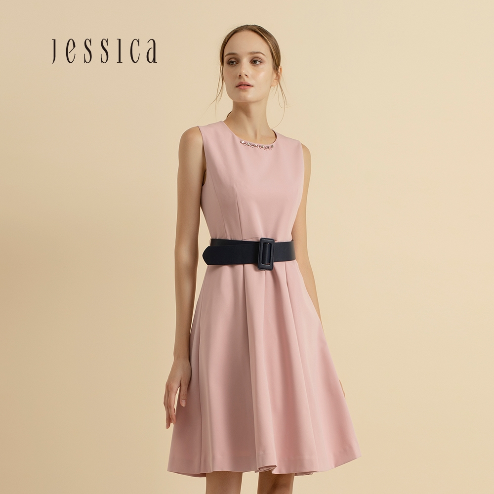 JESSICA - 氣質甜美圓領無袖收腰圓擺裙洋裝294277