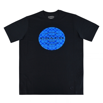 COACH 字母LOGO圓型C字印花純棉短袖T恤(男款/黑x藍)