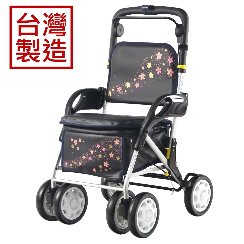 MIT台灣製造 有扶手收合式健行車-櫻花飛舞