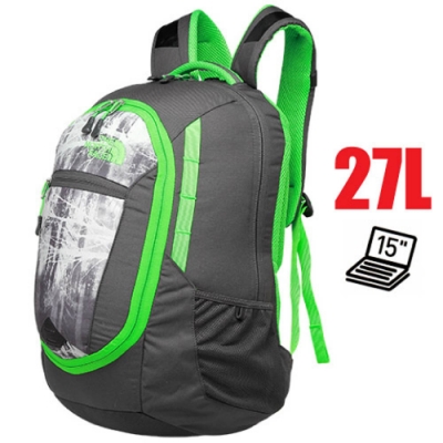 The North Face 新款 PIVOTER 輕量抗撕裂多功能後背包27L_墨灰印花/氪綠 V