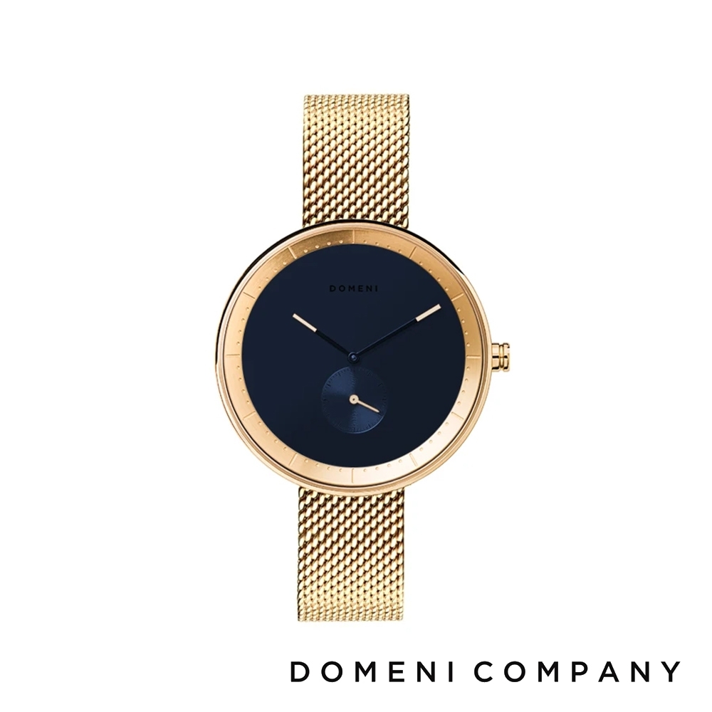 DOMENI COMPANY 經典系列 316L不鏽鋼小秒針錶 金色錶帶 -藍/32mm